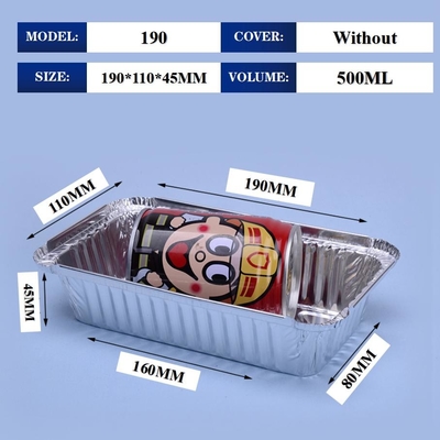 190*110*45MM 식품 포장판 음식 500ml 상자 트레이 뚜?? 이 있는 알루미늄 일회용 용기 알루미늄 필름 용기